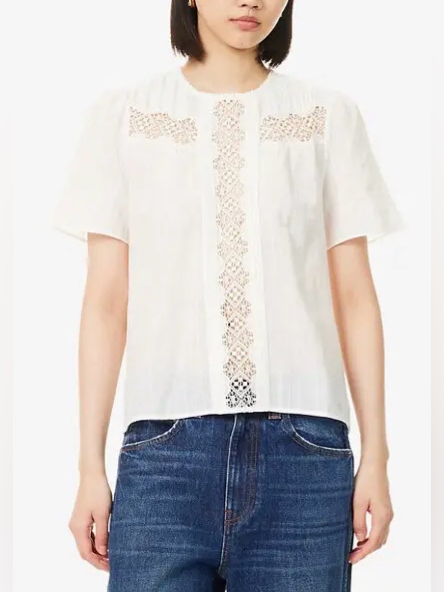 Me+Em Cream Lace Panel Short Sleeve Blouse